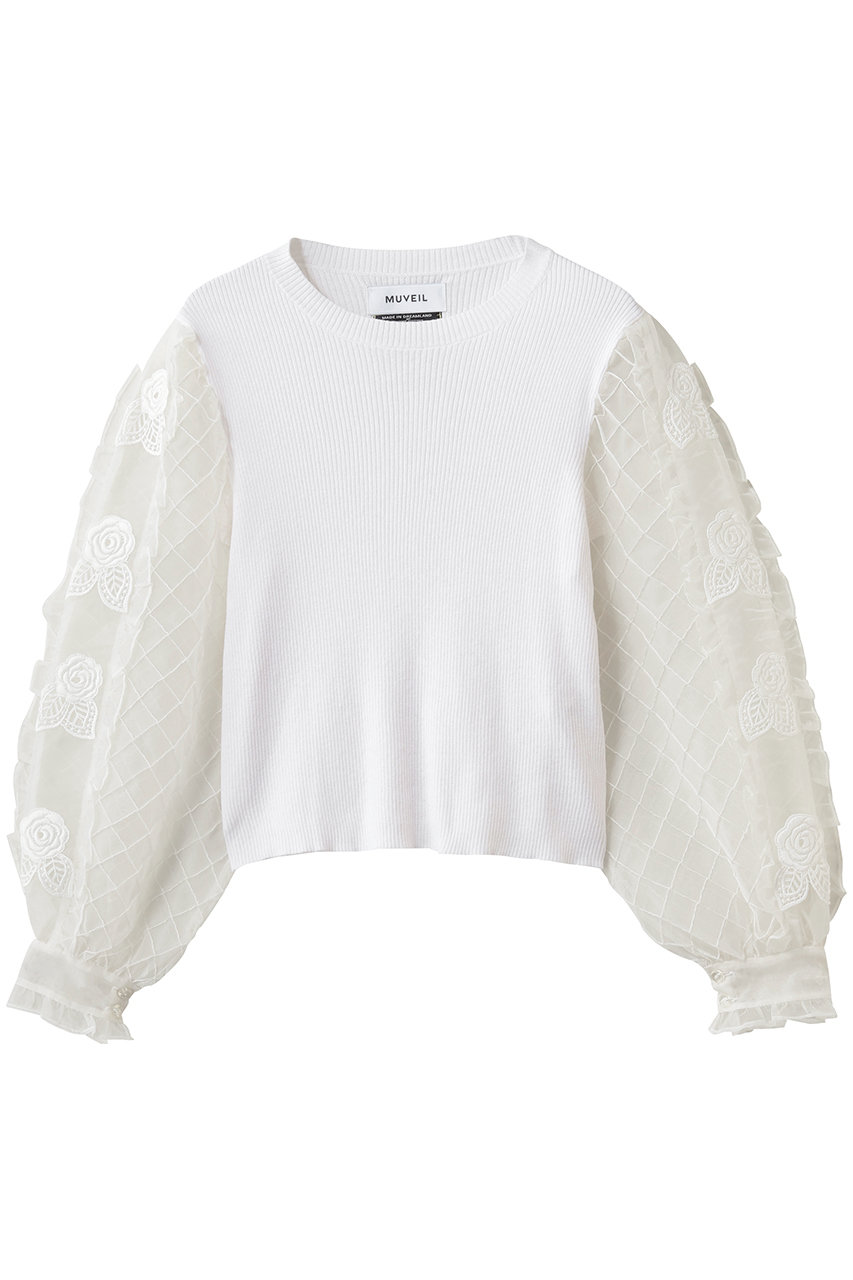 ミュベール/MUVEILのシアータックスリーブニットプルオーバー(ホワイト/MA261KSW002)