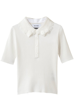 ミュベール/MUVEILのレースカラー付きポロプルオーバー