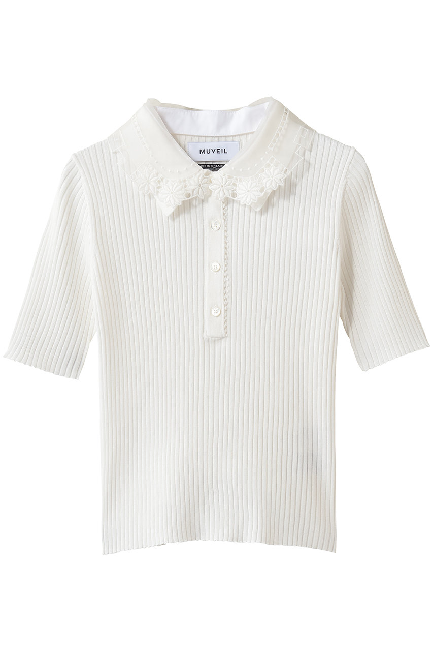 ミュベール/MUVEILのレースカラー付きポロプルオーバー(ホワイト/MA261KSW003)