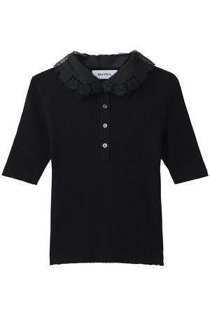 ミュベール/MUVEILのレースカラー付きポロプルオーバー