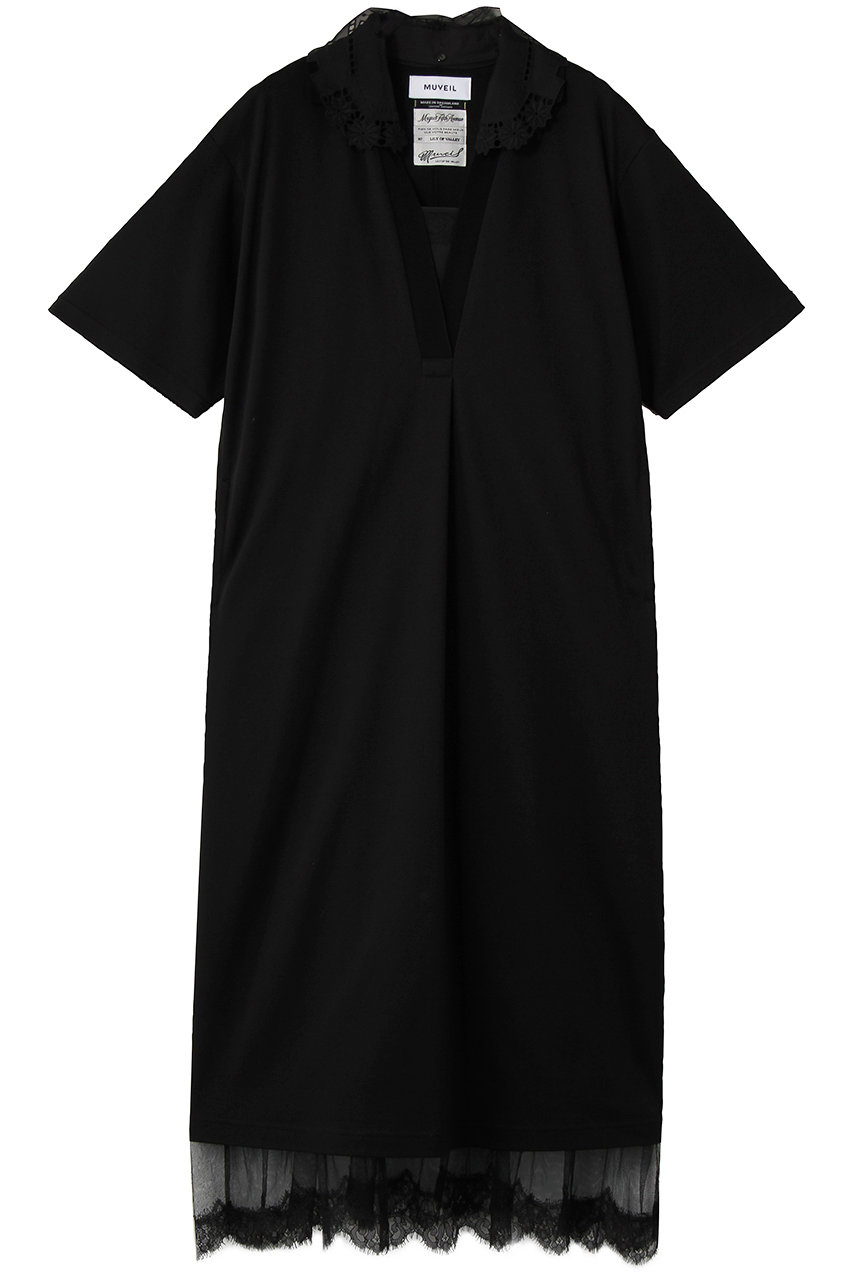 ミュベール/MUVEILのレースカラー付きポロワンピース(ブラック/MA261UA001)