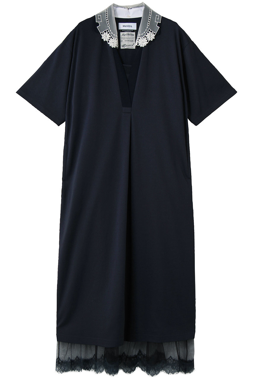 ミュベール/MUVEILのレースカラー付きポロワンピース(ネイビー/MA261UA001)