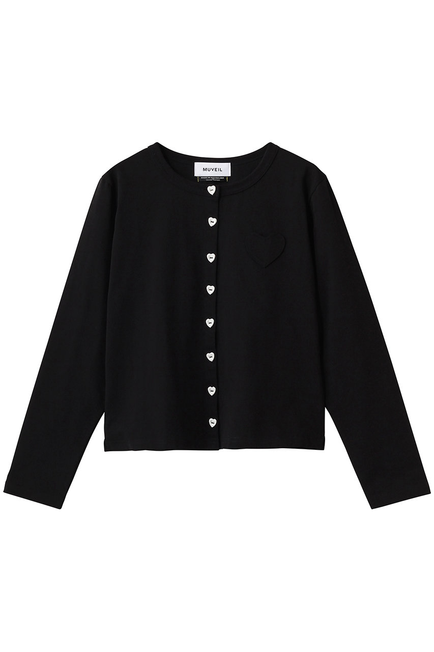ミュベール/MUVEILのハートボタン天竺カーディガン(【ELLE SHOP 限定】ブラック/MA261UTS004)