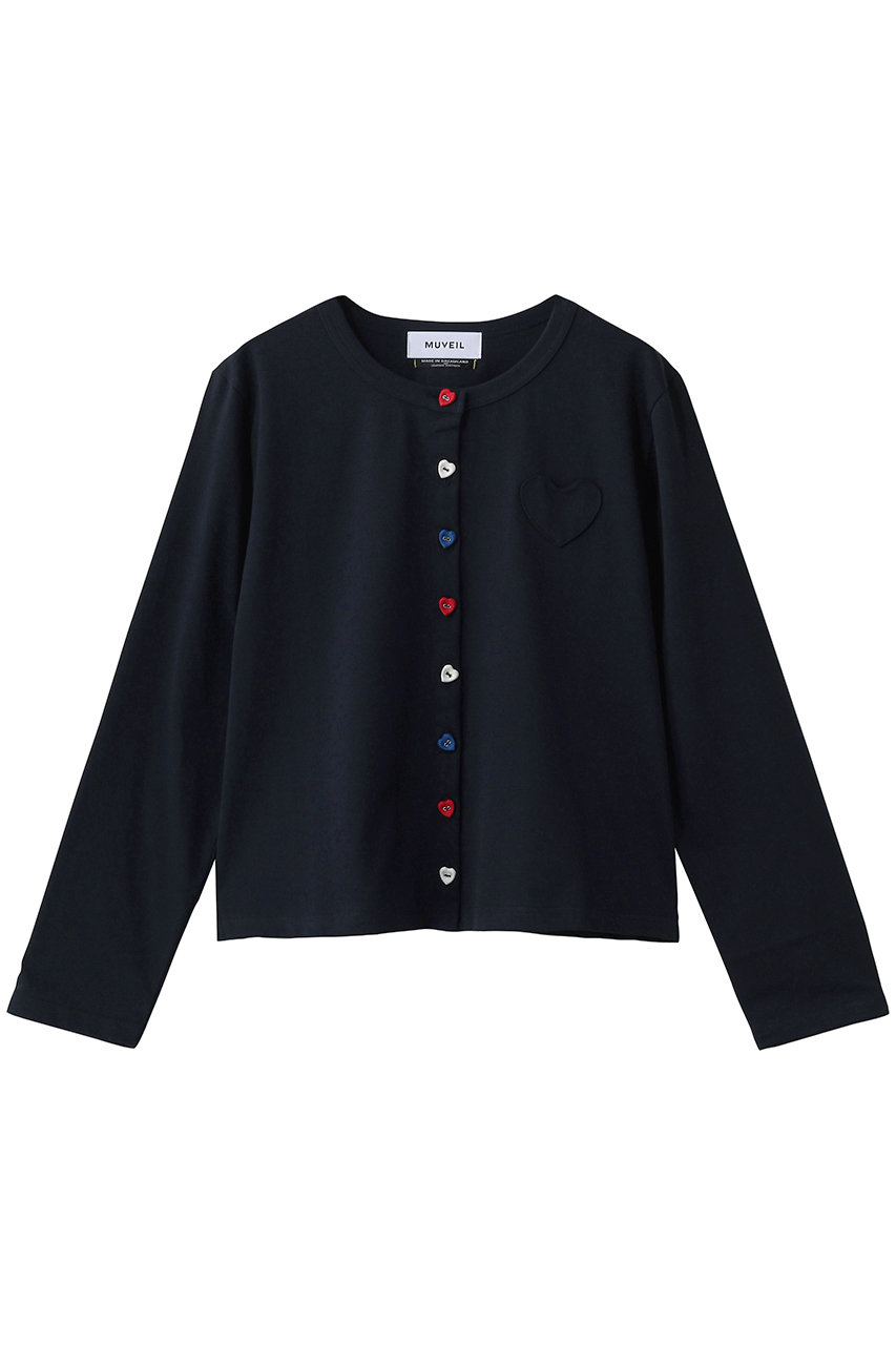 ミュベール/MUVEILのハートボタン天竺カーディガン(ネイビー/MA261UTS004)