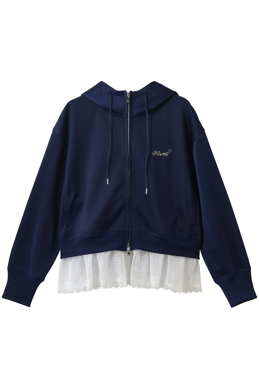 ミュベール/MUVEILの裾レース裏毛パーカー(ネイビー/MA261UTS006)
