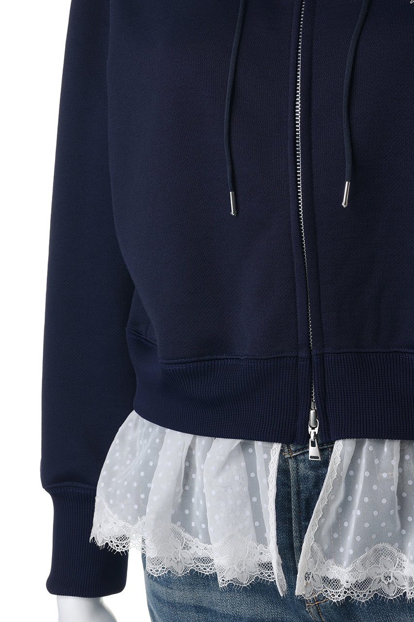 MUVEIL(ミュベール)｜裾レース裏毛パーカー/ネイビー の通販｜ELLESHOP
