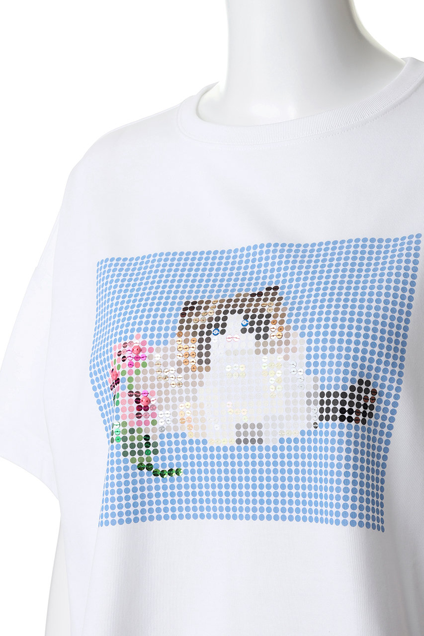 MUVEIL リボン付きホワイトTシャツ MUVEIL(ミュベール)｜キャットプリント刺しゅうTシャツ/ホワイト の