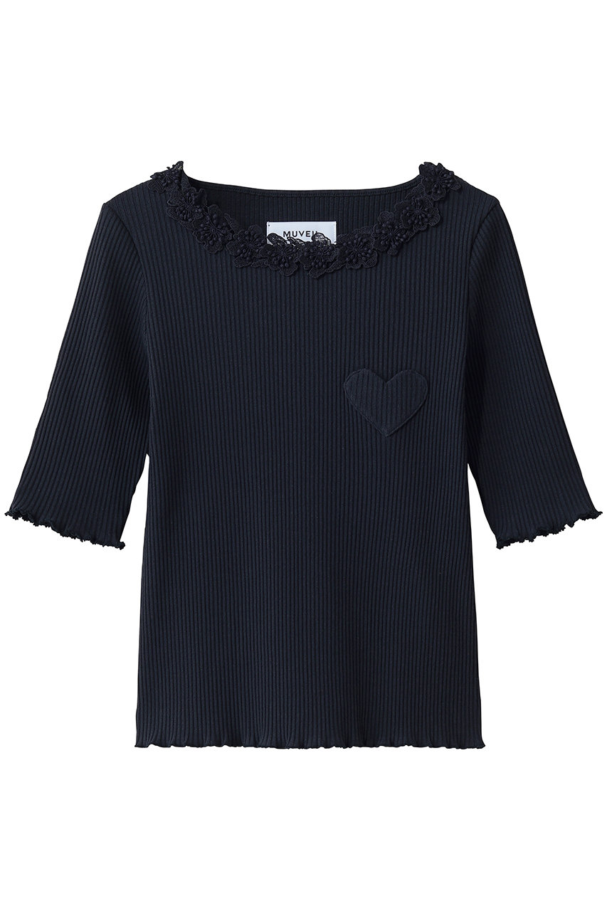 ミュベール/MUVEILのハートパッチTシャツ(ネイビー/MA262UTS001)