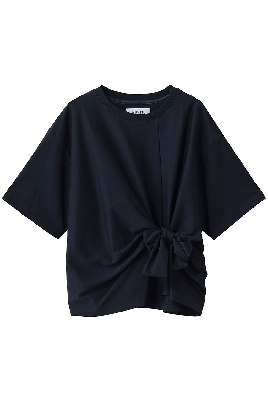 ミュベール/MUVEILのリボンディテールTシャツ(ネイビー/MA262UTS006)
