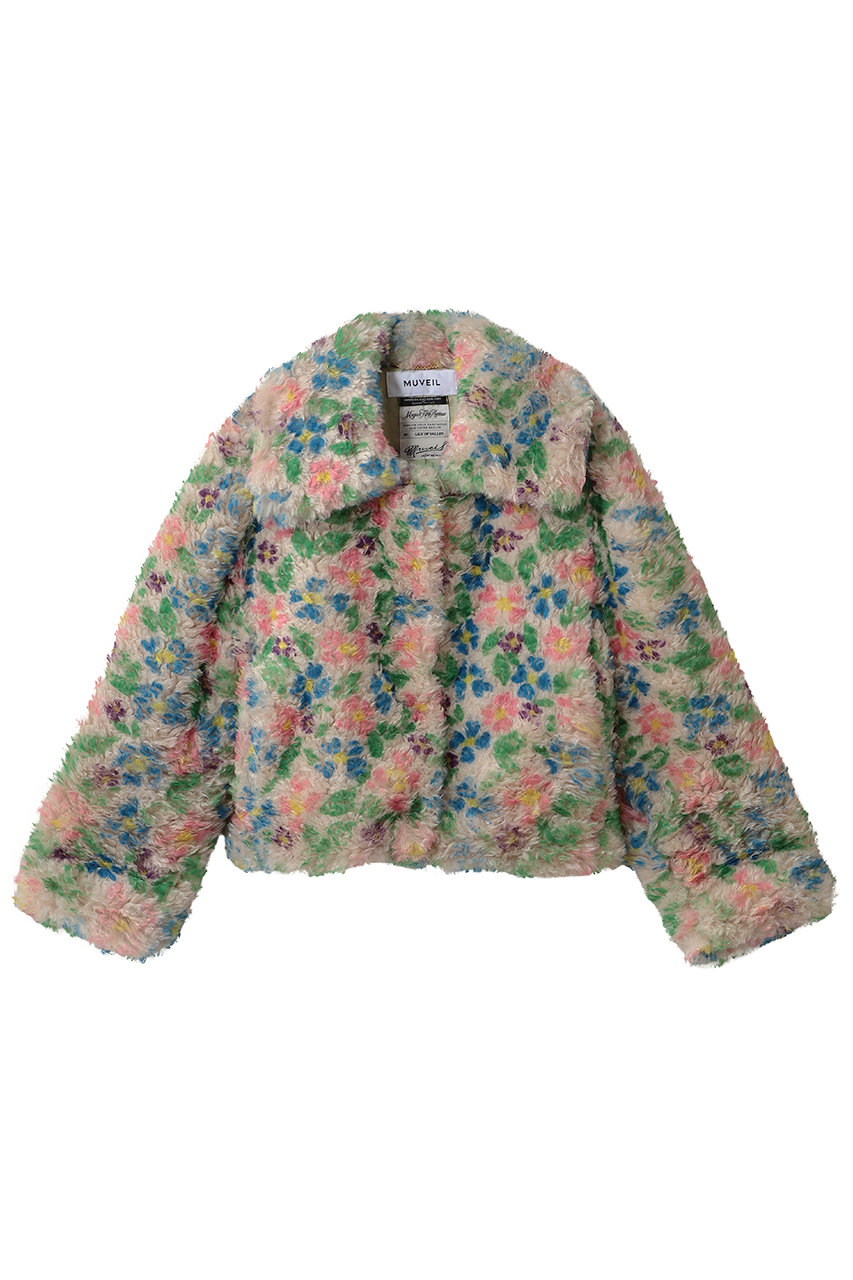 MUVEIL フラワープリントファーコート (エクリュ, 36) ミュベール ELLE SHOP