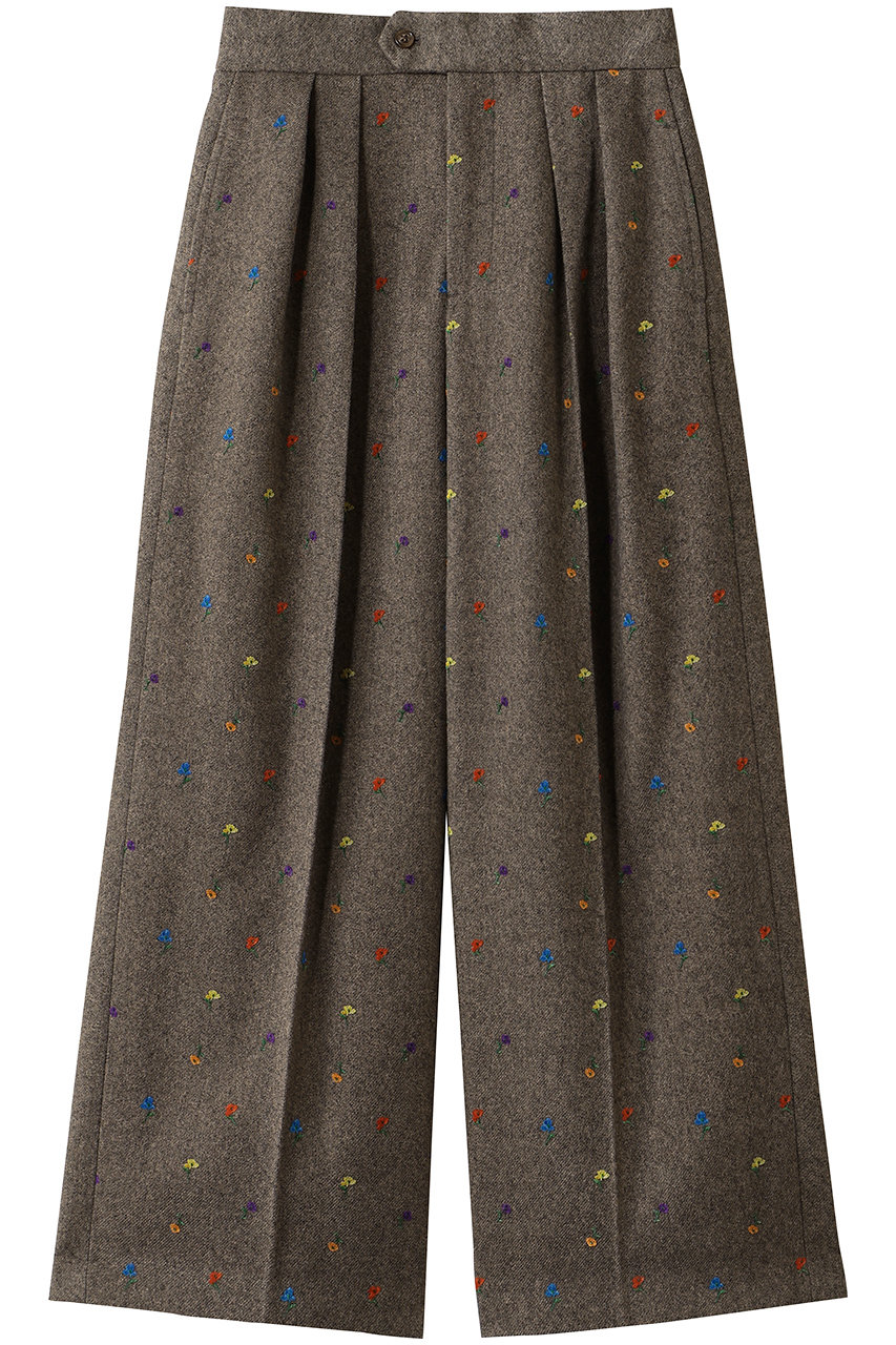 MUVEIL フラワーフロッキープリントツイードパンツ (サンド, 40) ミュベール ELLE SHOP