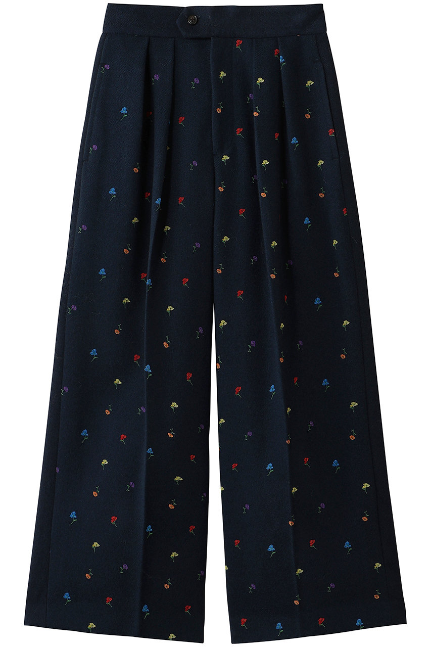 MUVEIL フラワーフロッキープリントツイードパンツ (ネイビー, 38) ミュベール ELLE SHOP