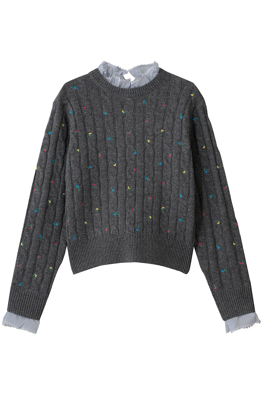 MUVEIL ミックスフラワー刺しゅうニットプルオーバー (チャコール, 38) ミュベール ELLE SHOP