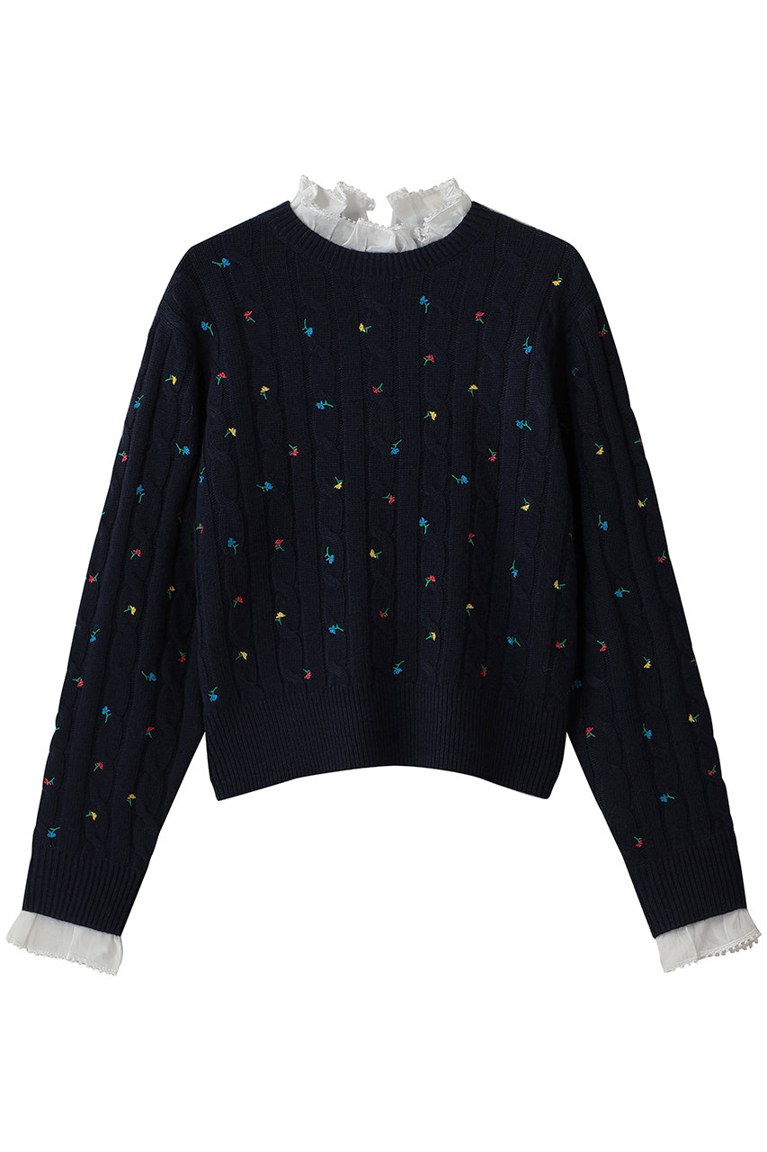 MUVEIL ミックスフラワー刺しゅうニットプルオーバー (ネイビー, 38) ミュベール ELLE SHOP