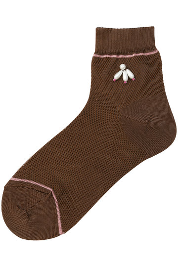 SALE 【50%OFF】 MUVEIL ミュベール パールメッシュソックス ブラウン