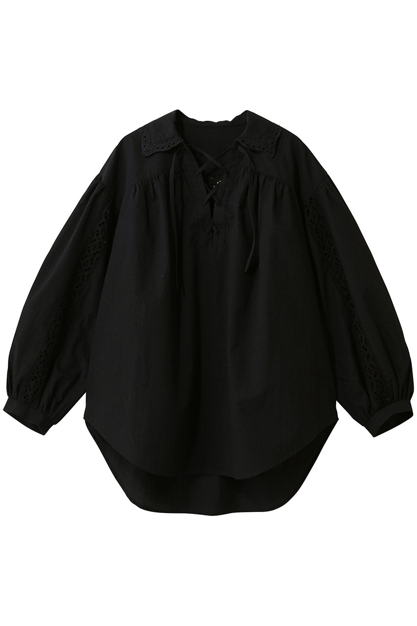 シンゾーン/Shinzoneのレースアップブラウス(ブラック/26SMSBL02)