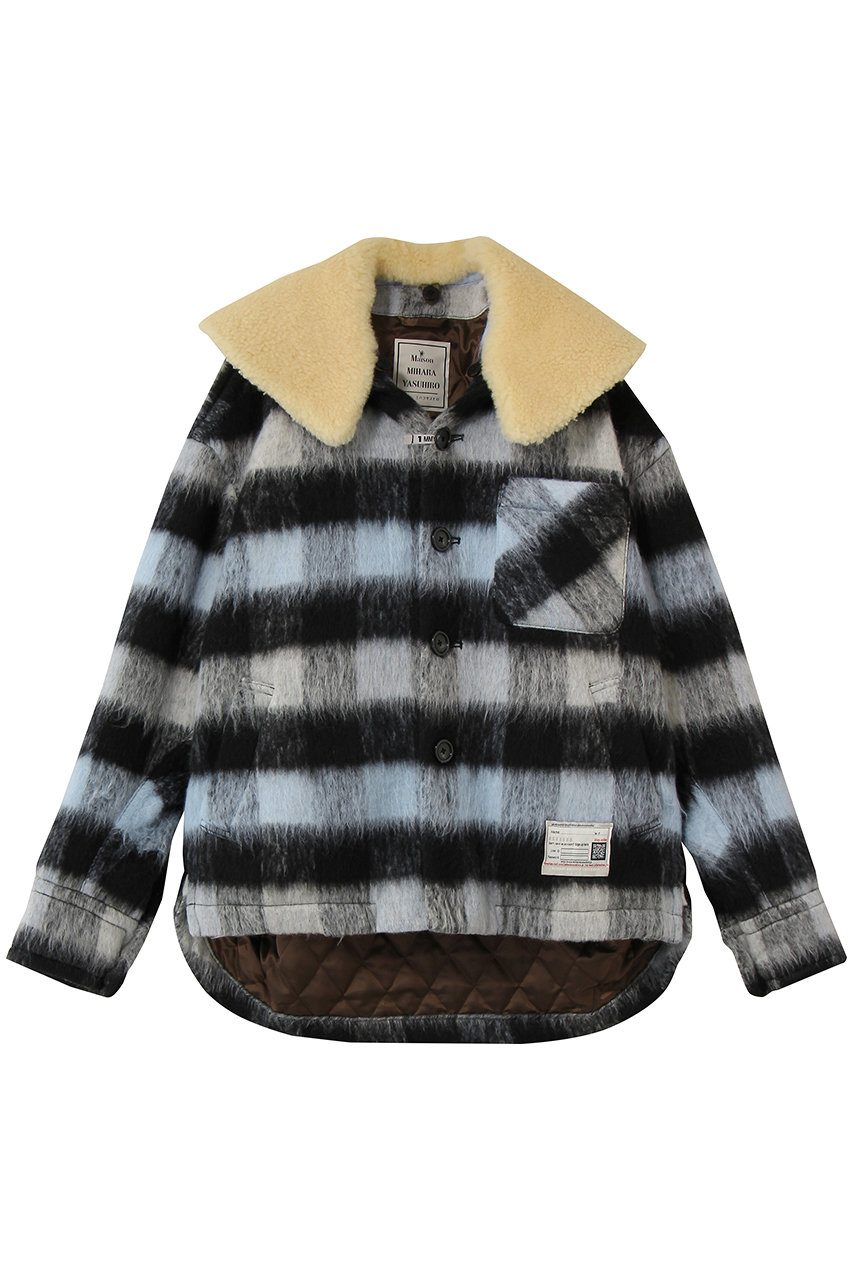 Maison MIHARA YASUHIRO 【Maison MIHARA YASUHIRO】デタッチャブルカラー チェック シャギーブルゾン (ブルー, 36) メゾン ミハラヤスヒロ ELLE SHOP