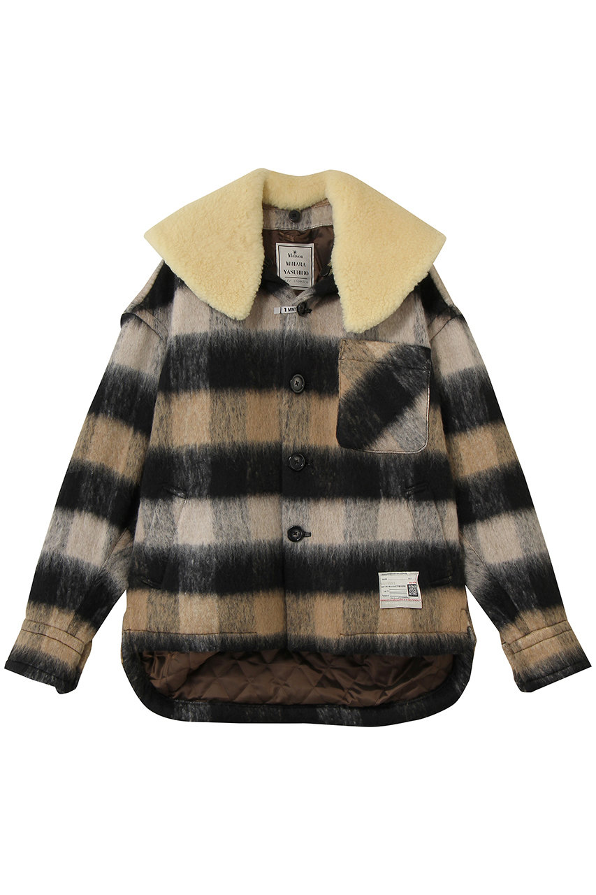 Maison MIHARA YASUHIRO 【Maison MIHARA YASUHIRO】デタッチャブルカラー チェック シャギーブルゾン (ベージュ, 36) メゾン ミハラヤスヒロ ELLE SHOP