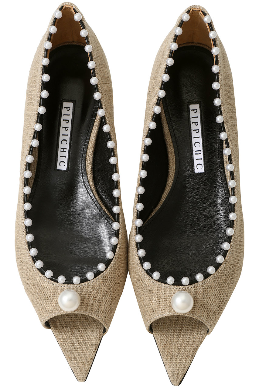 ピッピシック/PIPPICHICのANNA ANKLET オープントゥフラットシューズ(リネン×パール/PP26S-ANNA ANKLET 4)