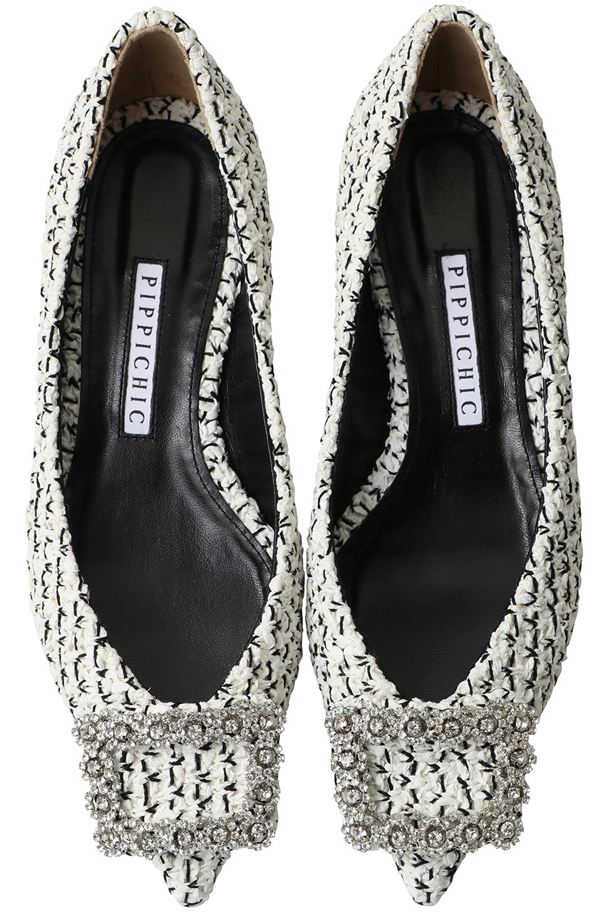 ピッピシック/PIPPICHICのANNA V JEWELRY ラッセルツイードフラットシューズ(ホワイト×ブラック/PP26S-ANNA V JEWELRY 14)