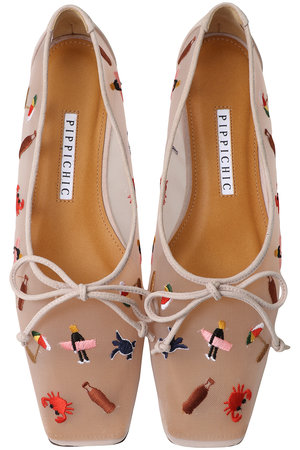 ピッピシック/PIPPICHICの【予約販売】AMBER BALLET チュール刺しゅうフラットシューズ(130400/130402)