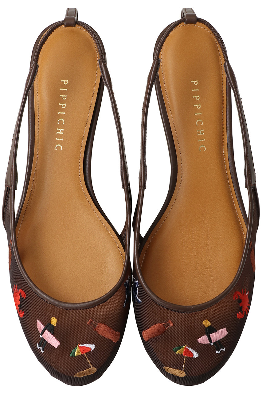 ピッピシック/PIPPICHICの【予約販売】CHU CHU SLING チュール刺しゅうフラットシューズ(ブラウン/PP26S-CHU CHU sling 21)