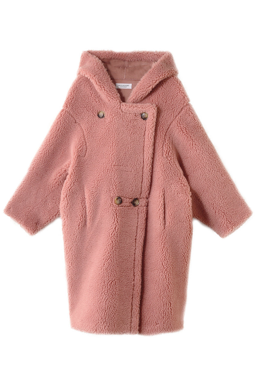 LIGNAGGIO ウール混ボア フードコート (ピンク, S) リナージオ ELLE SHOP LIGNAGGIO ウール混ボア フードコート (ピンク, S) リナージオ ELLE SHOP