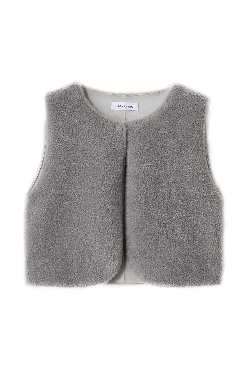 リナージオ/LIGNAGGIOのラムボアフェイク 1枚仕立ノーカラーショートジレ(ライトグレー/11-806-58144-12-11)