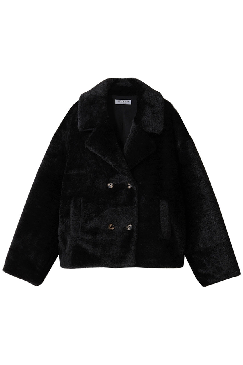 リナージオ/LIGNAGGIOのレッキス風長毛フェイクテーラードジャケット(ブラック/EK081)