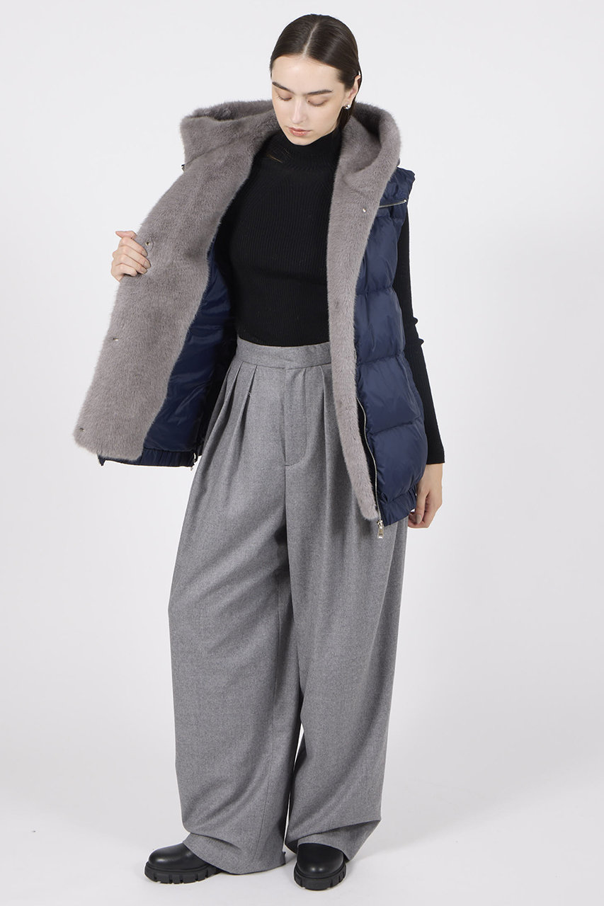 LIGNAGGIO(リナージオ)｜ミンク風フェイクダウンジレ/グレー×ネイビー