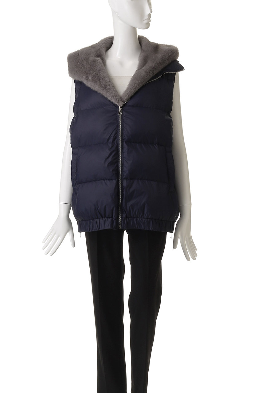 LIGNAGGIO(リナージオ)｜ミンク風フェイクダウンジレ/グレー×ネイビー