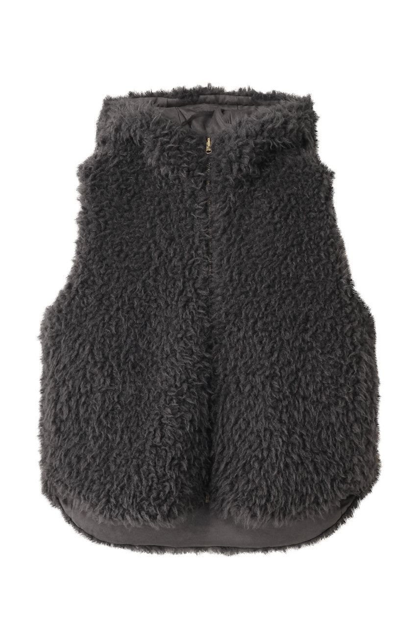 リナージオ/LIGNAGGIOのECOPEL ラム風ロングヘアフェイク リバーシブル フードジレ(グレー/BK761)