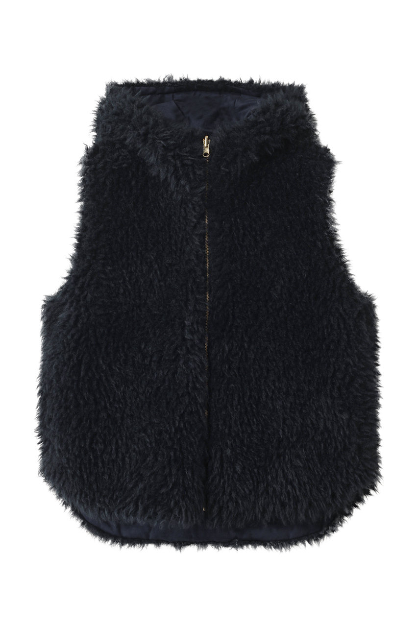 リナージオ/LIGNAGGIOのECOPEL ラム風ロングヘアフェイク リバーシブル フードジレ(ネイビー/BK761)