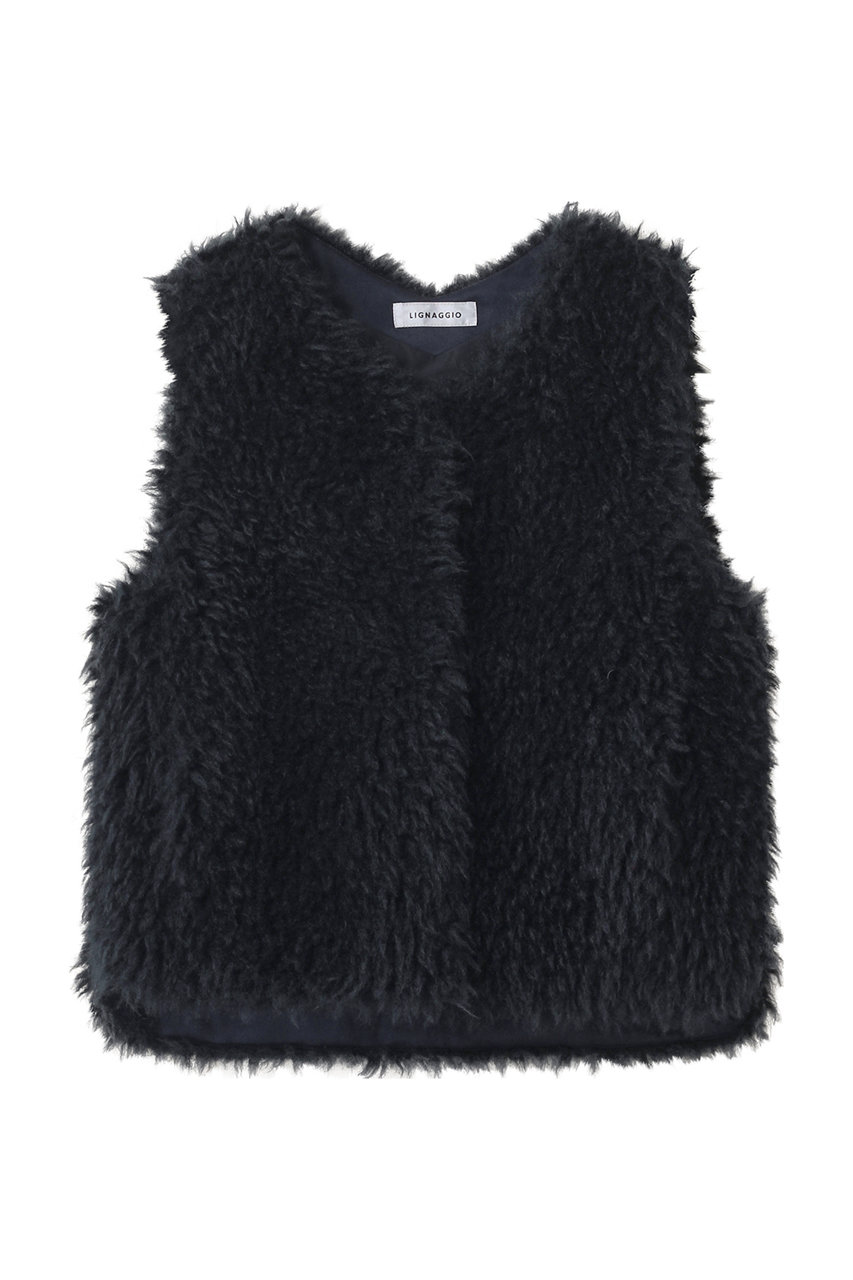 リナージオ/LIGNAGGIOのECOPEL ラム風ロングヘアーフェイク ジレ(ネイビー/BK762)