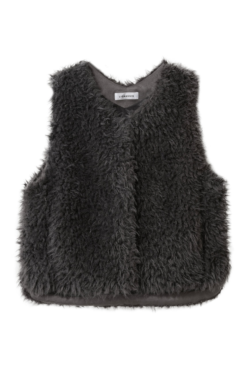 ECOPEL ラム風ロングヘアーフェイク ジレ