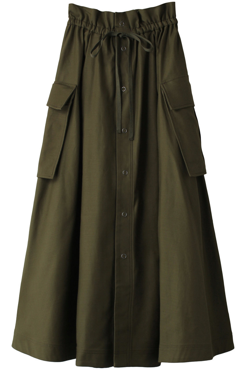 ＜ELLE SHOP＞ SACRA コットンバックサテンスカート (カーキ 38) サクラ ELLE SHOP