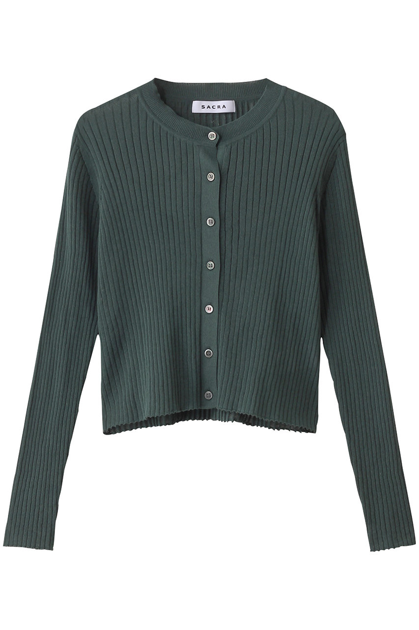 SACRA コットンナイロンファインツイストリブカーディガン (グリーン, 38) サクラ ELLE SHOP SACRA コットンナイロンファインツイストリブカーディガン (グリーン, 38) サクラ ELLE SHOP