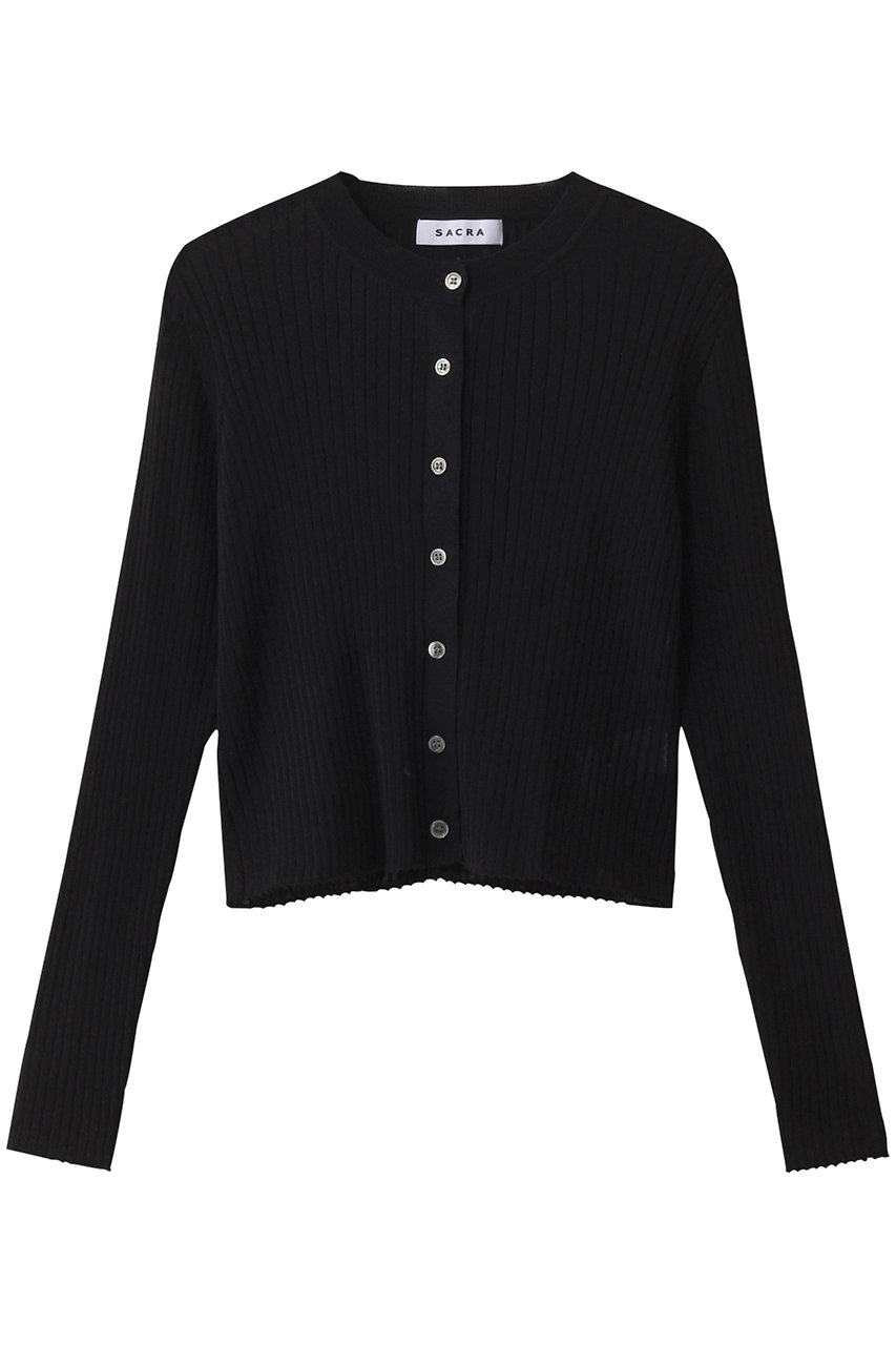 SACRA コットンナイロンファインツイストリブカーディガン (ブラック, 38) サクラ ELLE SHOP SACRA コットンナイロンファインツイストリブカーディガン (ブラック, 38) サクラ ELLE SHOP