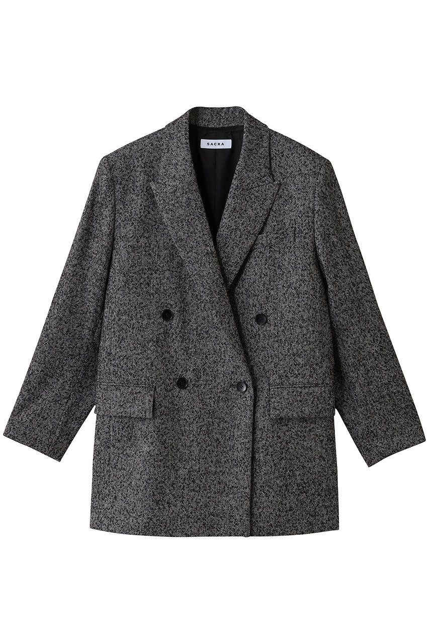 SACRA プレミアムヘリンボーンツイードジャケット (ブラック, 38) サクラ ELLE SHOP SACRA プレミアムヘリンボーンツイードジャケット (ブラック, 38) サクラ ELLE SHOP