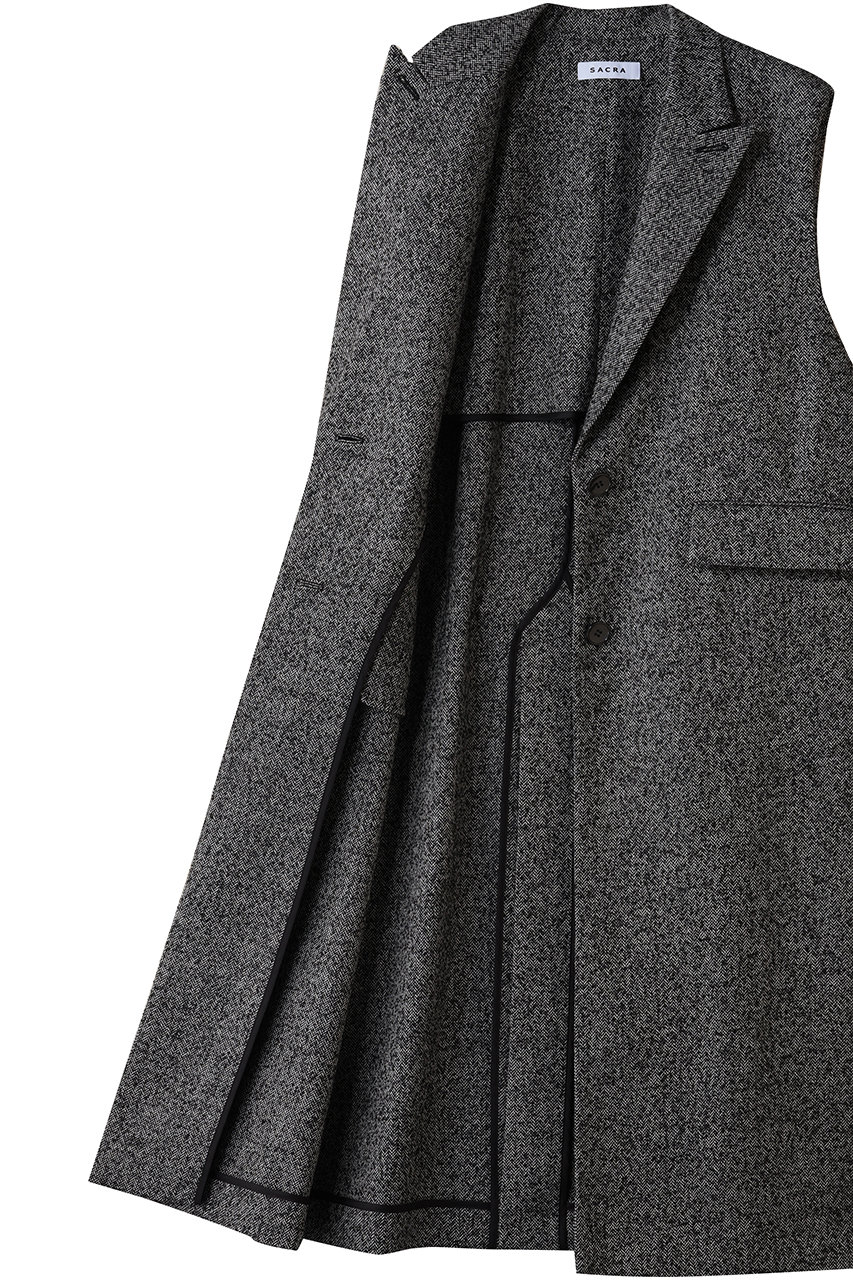 【sakura.y様限定】HYEON ヘヨン　ツイードジレ　BLACK SACRA(サクラ)｜プレミアムヘリンボーンツイードロングジレ