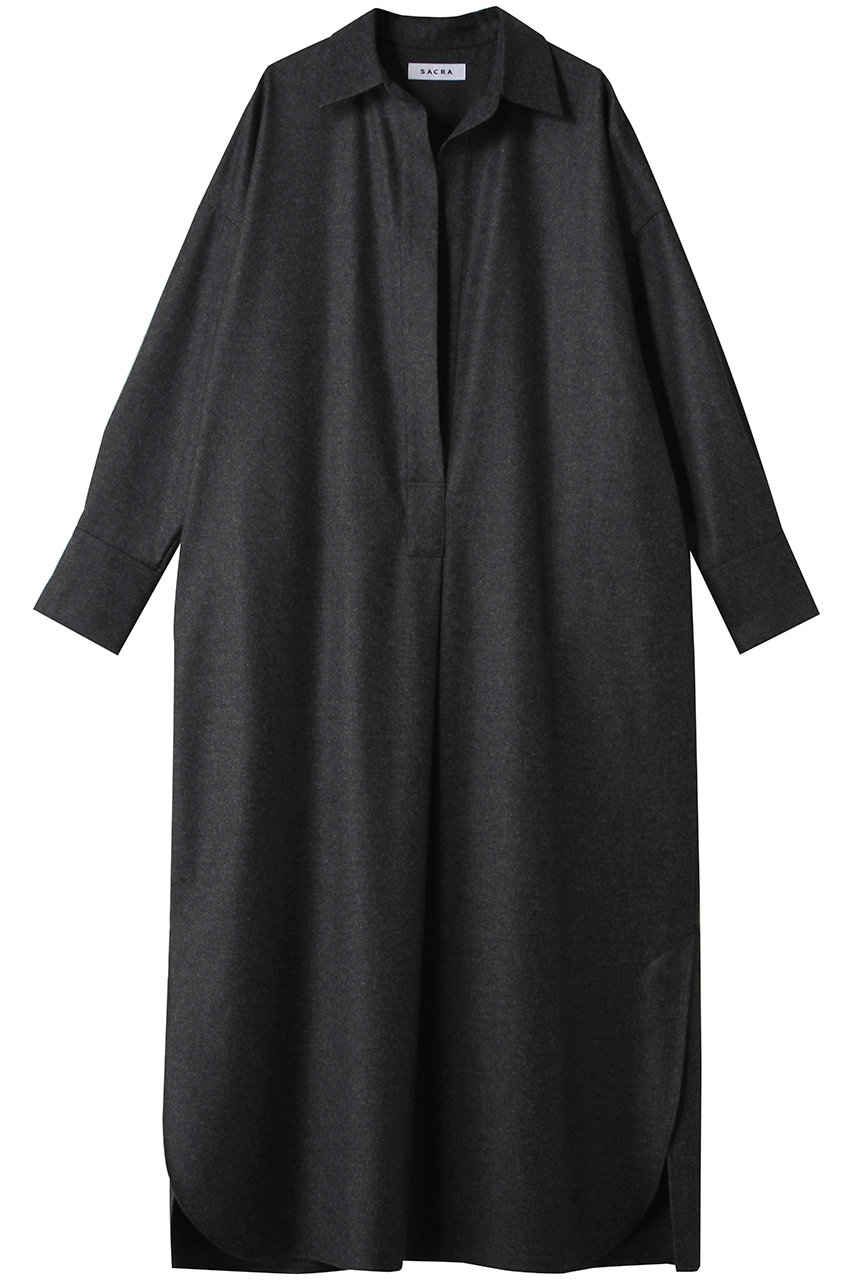 SACRA カシミアフラノシャツワンピース (チャコール, 38) サクラ ELLE SHOP