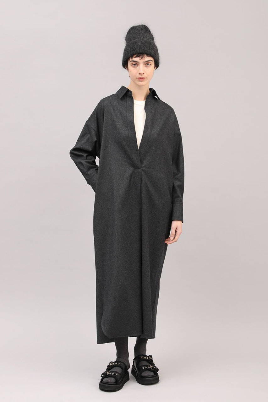 SACRA(サクラ)｜カシミアフラノシャツワンピース/チャコール の通販