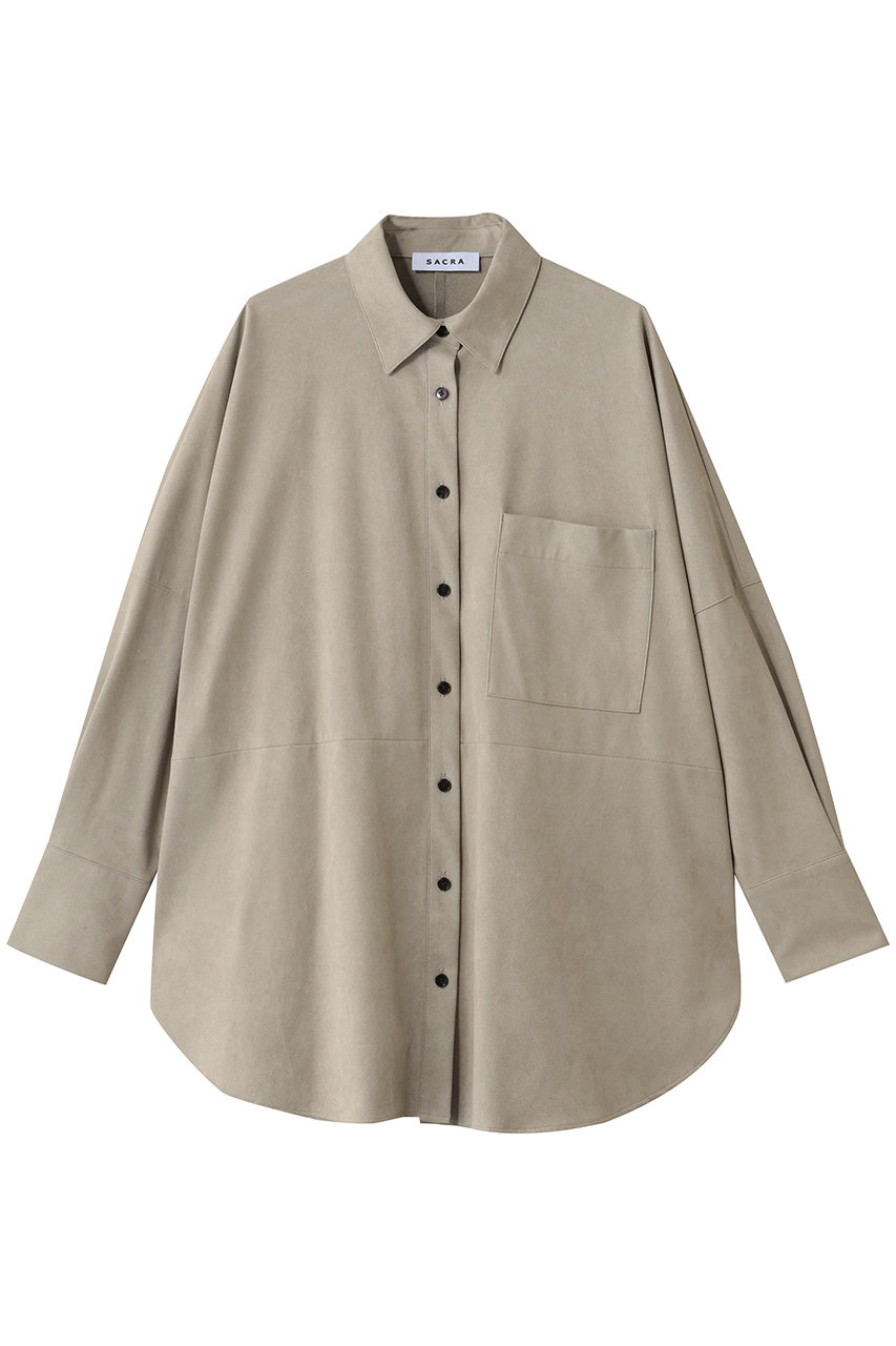SACRA プレミアムシンセティックスエードシャツ (アッシュカーキ, 38) サクラ ELLE SHOP