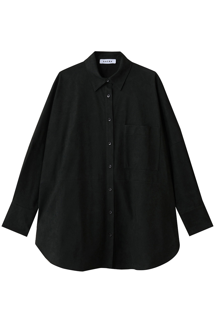SACRA プレミアムシンセティックスエードシャツ (ブラック, 38) サクラ ELLE SHOP