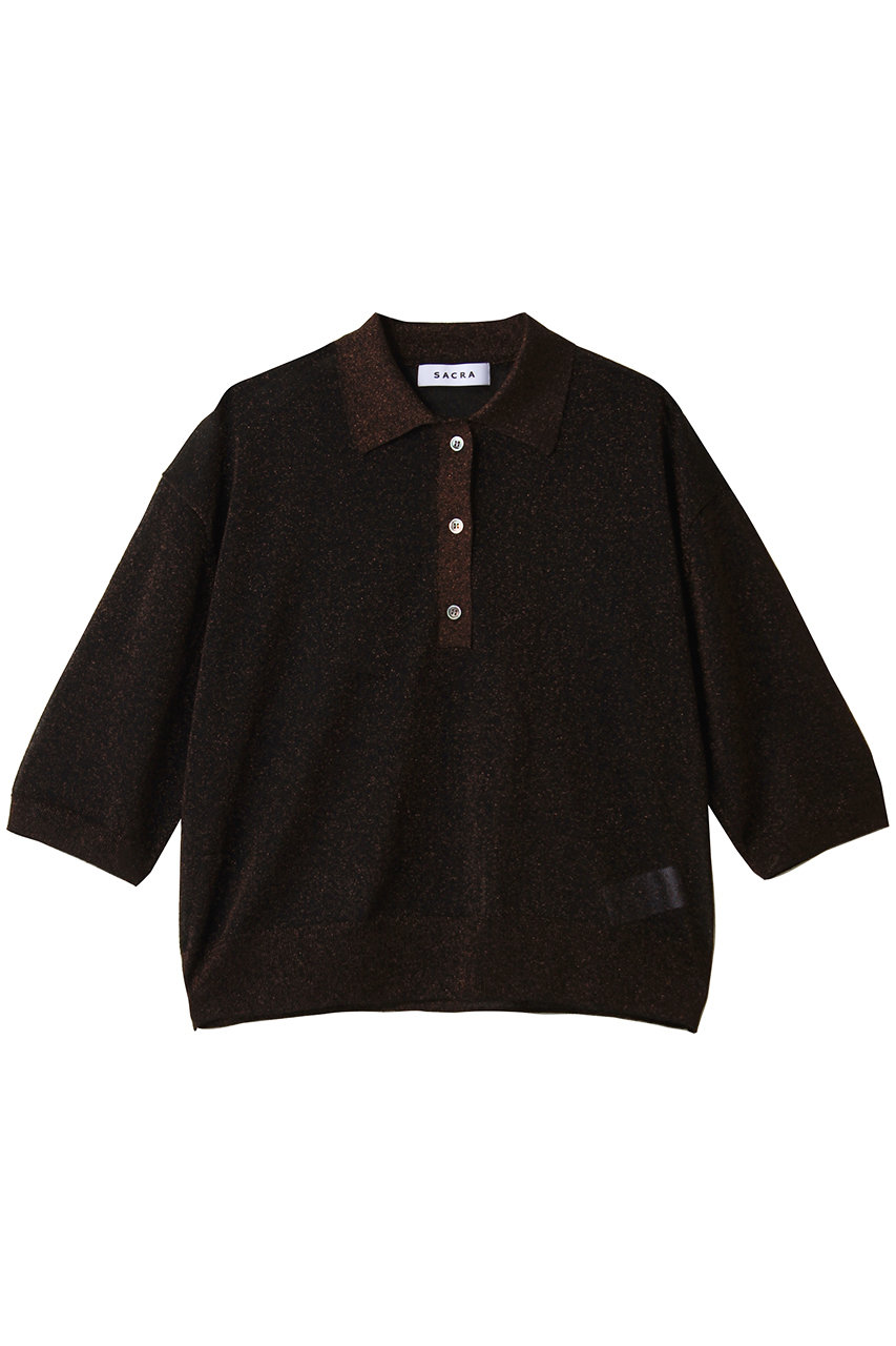 SACRA エクストラファイングロッシーヤーンポロトップス (ブラウン, 38) サクラ ELLE SHOP SACRA エクストラファイングロッシーヤーンポロトップス (ブラウン, 38) サクラ ELLE SHOP
