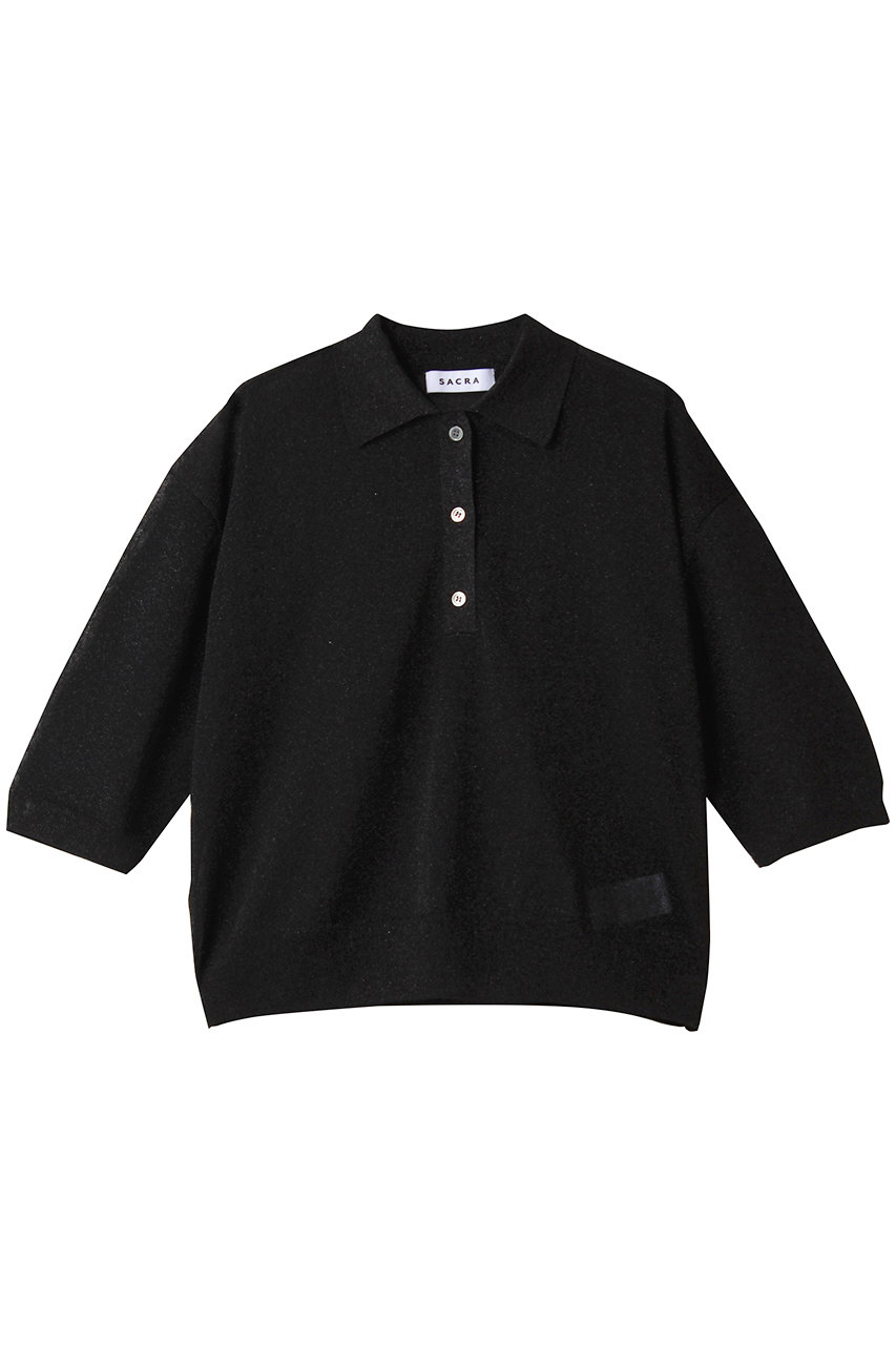 SACRA エクストラファイングロッシーヤーンポロトップス (ブラック, 38) サクラ ELLE SHOP SACRA エクストラファイングロッシーヤーンポロトップス (ブラック, 38) サクラ ELLE SHOP
