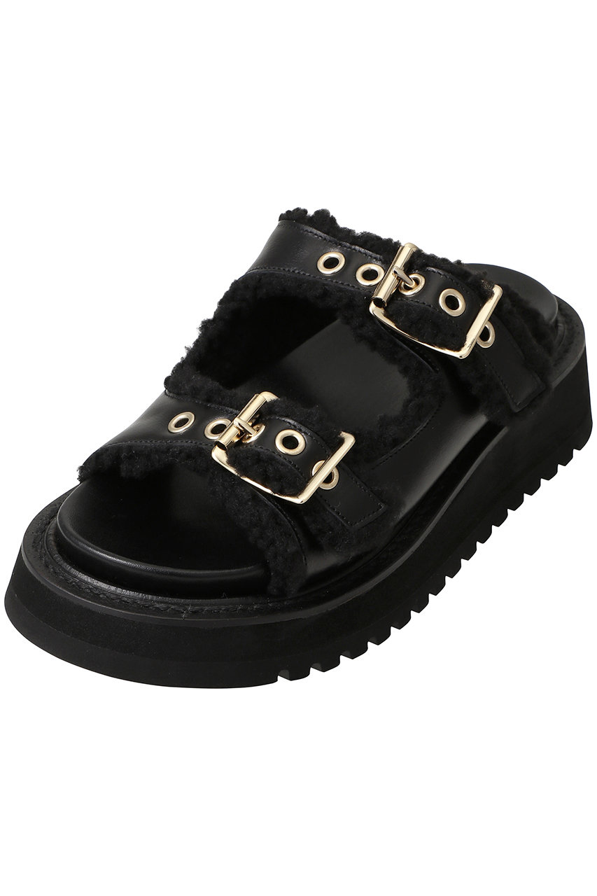 SACRA プードルファーバックルサンダル (ブラック, 37(24)) サクラ ELLE SHOP SACRA プードルファーバックルサンダル (ブラック, 37(24)) サクラ ELLE SHOP