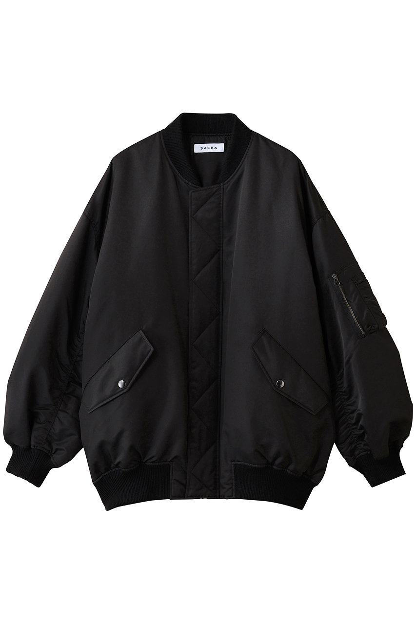 SACRA プレミアムハイカウントツイルブルゾン (ブラック, 38) サクラ ELLE SHOP