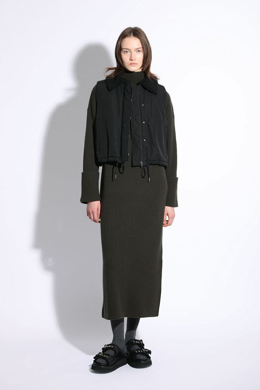 SACRA(サクラ)｜エクストラファインラムウールリブワンピース/カーキ