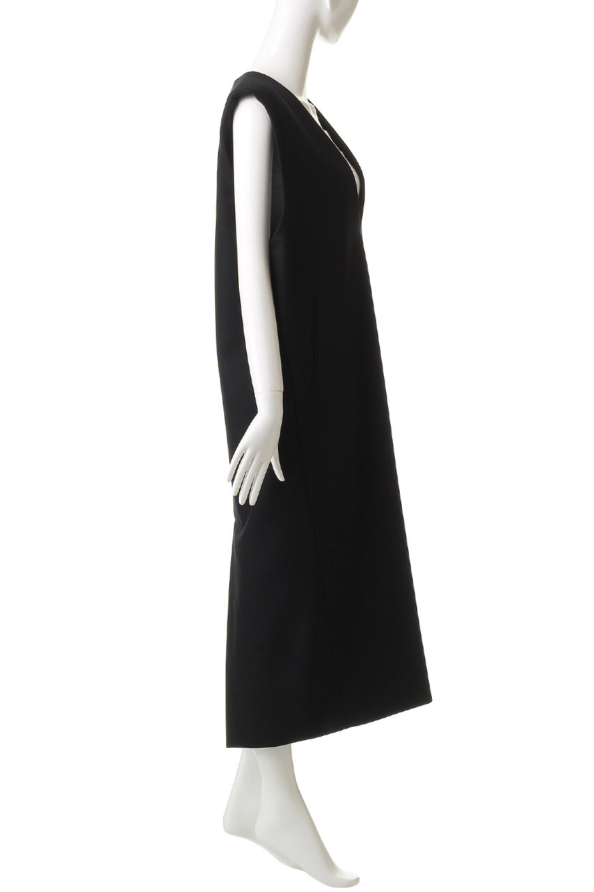 SACRA(サクラ)｜ハイカウントメルトンVネックワンピース/ブラック の